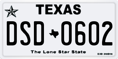 TX license plate DSD0602