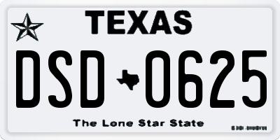 TX license plate DSD0625