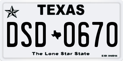 TX license plate DSD0670