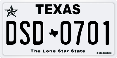 TX license plate DSD0701