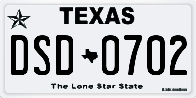 TX license plate DSD0702
