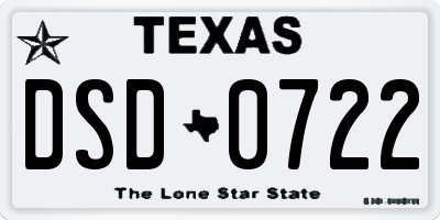 TX license plate DSD0722