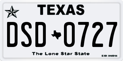 TX license plate DSD0727