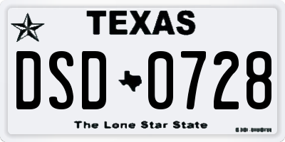 TX license plate DSD0728
