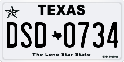 TX license plate DSD0734