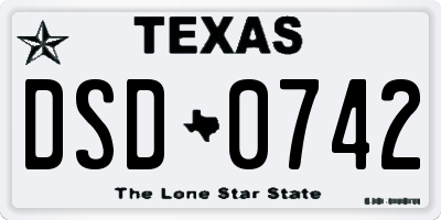 TX license plate DSD0742