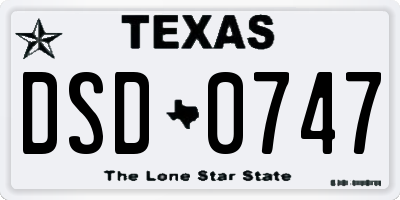 TX license plate DSD0747