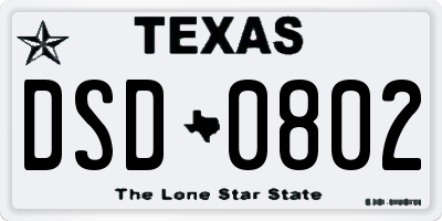TX license plate DSD0802