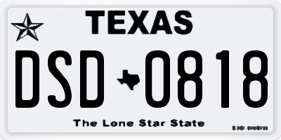 TX license plate DSD0818