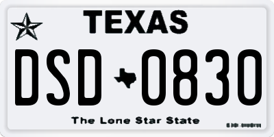 TX license plate DSD0830