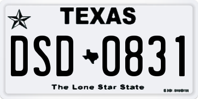 TX license plate DSD0831