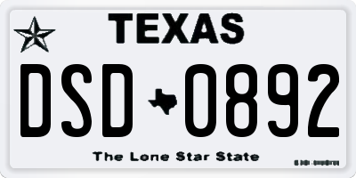 TX license plate DSD0892