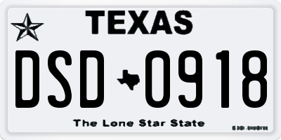 TX license plate DSD0918