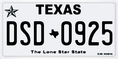TX license plate DSD0925
