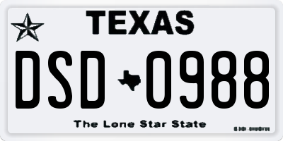 TX license plate DSD0988