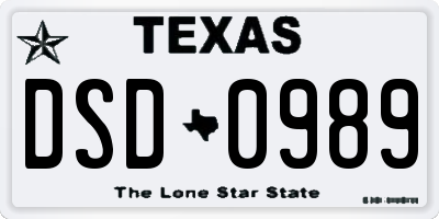 TX license plate DSD0989