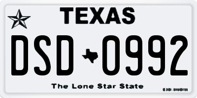 TX license plate DSD0992