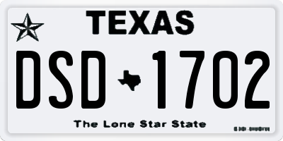 TX license plate DSD1702
