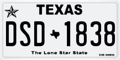 TX license plate DSD1838