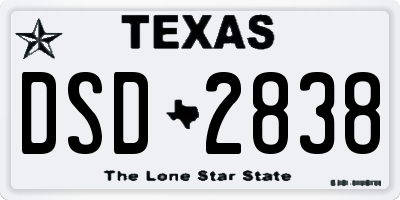 TX license plate DSD2838