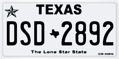 TX license plate DSD2892