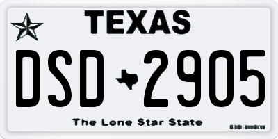 TX license plate DSD2905