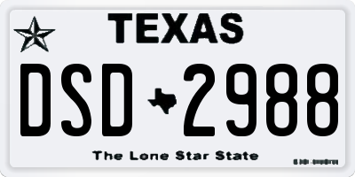 TX license plate DSD2988