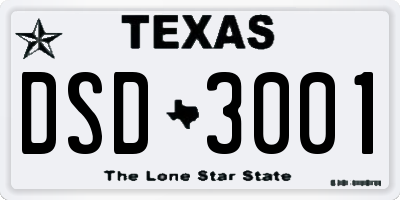 TX license plate DSD3001