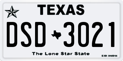 TX license plate DSD3021