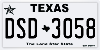 TX license plate DSD3058