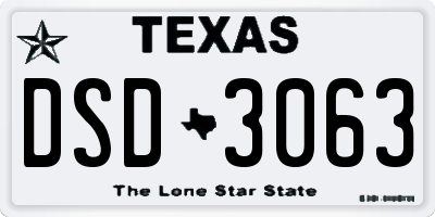 TX license plate DSD3063