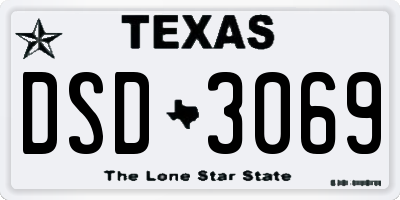 TX license plate DSD3069