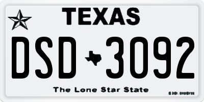 TX license plate DSD3092