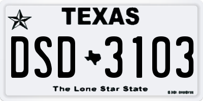 TX license plate DSD3103