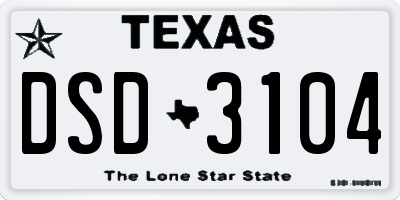 TX license plate DSD3104