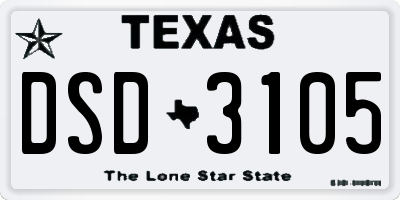 TX license plate DSD3105