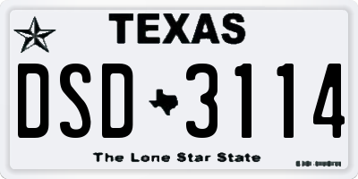 TX license plate DSD3114