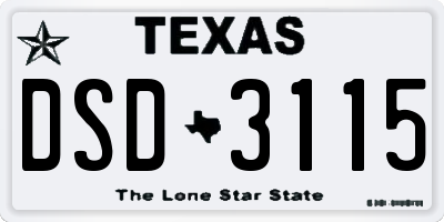 TX license plate DSD3115