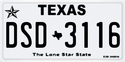 TX license plate DSD3116
