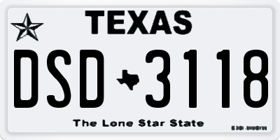 TX license plate DSD3118