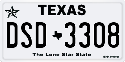 TX license plate DSD3308