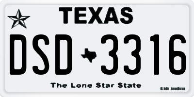 TX license plate DSD3316