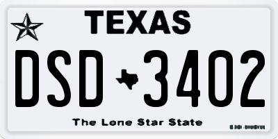 TX license plate DSD3402