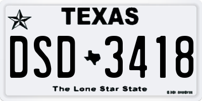 TX license plate DSD3418