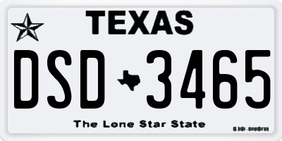 TX license plate DSD3465