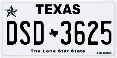 TX license plate DSD3625