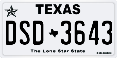 TX license plate DSD3643