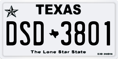 TX license plate DSD3801