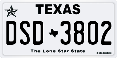 TX license plate DSD3802