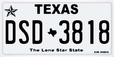 TX license plate DSD3818